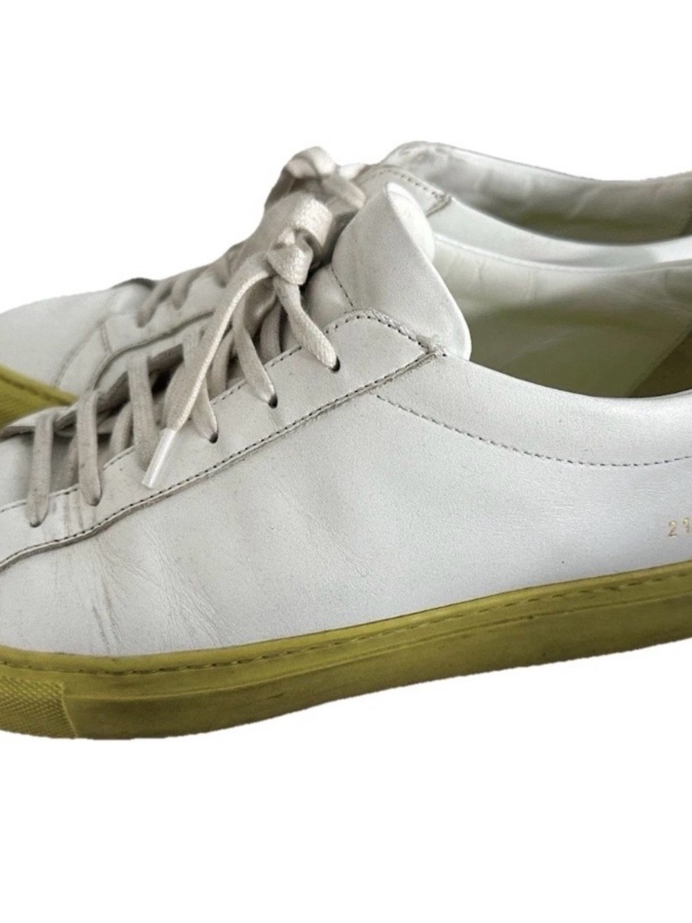 Common Projects White Leather Sneakers with Yellow-Green Sole